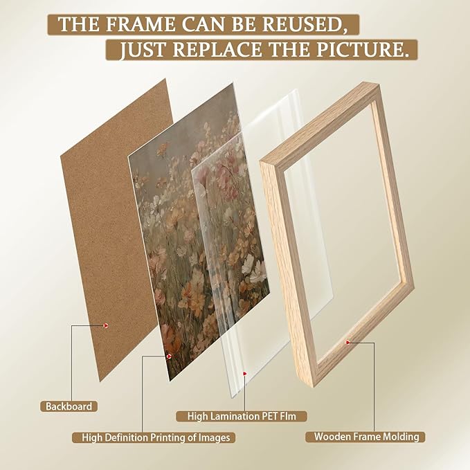 Framed Vintage Canvas Wall Art Modern Floral Poster Picture Countryside Painting Nature Landscape Contemporary Home Print Living Room Gallery Office Ready to Hang 16x24 Inch x2