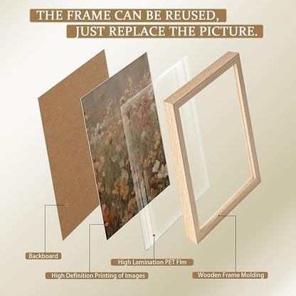 Framed Vintage Canvas Wall Art Modern Floral Poster Picture Countryside Painting Nature Landscape Contemporary Home Print Living Room Gallery Office Ready to Hang 16x24 Inch x2