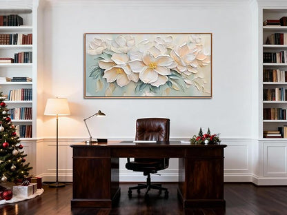 Anolyfi Botanical Framed Textured Canvas Wall Art for Living Room, Modern Aesthetic Sage Florals Painting, Large Framed Wall Art for Hallway Bedroom Dining Room Office Home Decor, 58"x29"