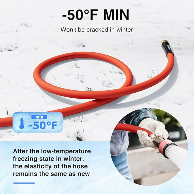 SPECILITE 5/8" Hot/Cold Garden Water Hose 125 ft, -50℉-190℉,Flexible & Lightweight With 3/4" Brass Fittings for Yard, Outdoor, Farm, Red