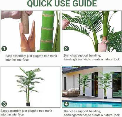 6FT Artificial Palm Tree, Artificial Palm Plant with Real Bark Design Faux Palm Tree for Indoor Outdoor Modern Decoration Plants in Pot for Home Office