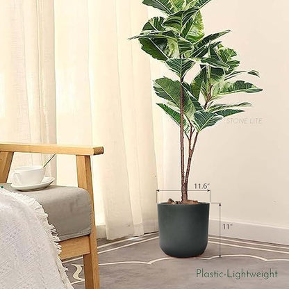 11 Inch Modern Cylinder Planters for Outdoor Indoor Plants, Plastic Pots for Plants with Drainage Hole and Rubber Plug, Plant Pots Indoor for Home Garden Patio Office, Cylinder Flower Pot, Coal Black