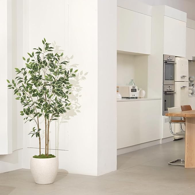 Ficus Tree Artificial - 5ft Artificial Ficus Trees Indoor with Natural Trunk and Lifelike Leaves - Fake Ficus Tree for Home Office Corner Indoor Decor