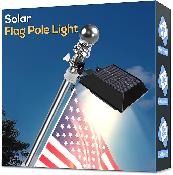 Solar Flag Pole Light, Bright Warm White 3000k Flagpole Light Upgrade Solar Powered for 5ft 6ft Flag Pole, Outdoor Dusk to Dawn Led Solar Lights, Outside House Garden Yard American Flags Decor,Black