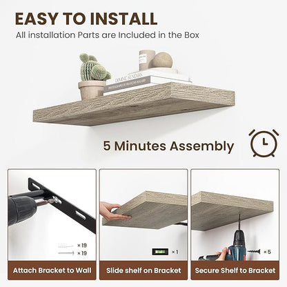 72 inch Floating Shelves for Wall, 12 Inch Deep Floating Shelf, Hanging Shelf with Invisible Brackets, Rustic Wooden Wall Shelves for Bathroom, Bedroom, Living Room,Farmhouse Set of 1,Grey