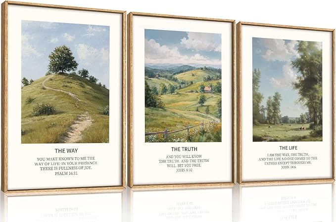Large Christian Bible Framed Canvas Wall Art Set,Jesus Verse Vintage Wall Decor,Nature Scripture Landspaces Art Prints,Religious Artwork for Living Room,Dining Room,Farmhouse-16 x24 x3
