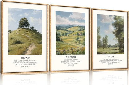 Large Christian Bible Framed Canvas Wall Art Set,Jesus Verse Vintage Wall Decor,Nature Scripture Landspaces Art Prints,Religious Artwork for Living Room,Dining Room,Farmhouse-16 x24 x3