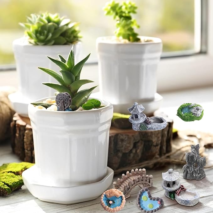 4 Pcs Miniature Pond Landscape Terrarium Decor – Vintage Micro Fairy Garden, Chinese Style Ornaments with Realistic Design for Dollhouse, Tabletop DIY Scene, Fish Tank, and Tiny Garden Figurines