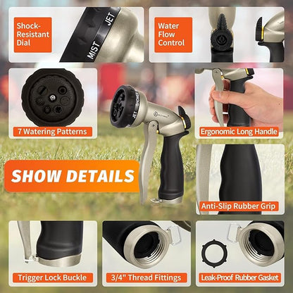 AUTOMAN Garden Hose Nozzle-7 Patterns Sprayer-2 Pack, Metal High Pressure Spray Nozzle, Heavy Duty Labor-Saving Design Water Hose Nozzle for Garden Watering, Car Washing, Window Cleaning, Pets Bathing