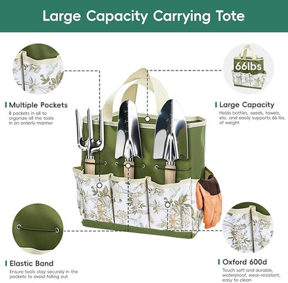 Gardening Tool Set, Heavy Duty Garden Tool Set with Fashion Garden Bag, Durable Stainless Steel Gardening Hand Tools, Gardening Gifts for Women, Mom