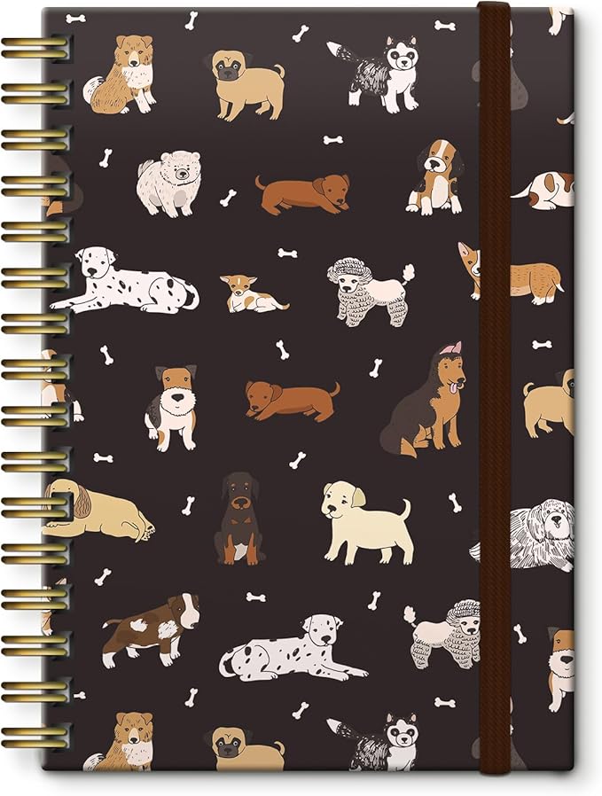 Cute Spiral Journal Notebook,Binding with Premium Paper for Girl Women,Cool Funny 120 Pages,100gsm A5 College Ruled NotebookJournal,Perfect for Gifts Nurse Teacher Women(Cute dogs Black)
