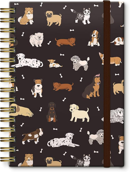 Cute Spiral Journal Notebook,Binding with Premium Paper for Girl Women,Cool Funny 120 Pages,100gsm A5 College Ruled NotebookJournal,Perfect for Gifts Nurse Teacher Women(Cute dogs Black)
