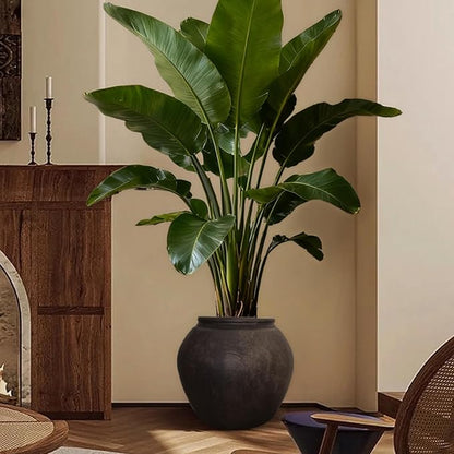 12" H x 14" Dia Fiberstone Vintage Style Planter with Drainage Hole, Indoor/Outdoor Large Plant Pot for Home Patio Garden, Ideal for Artificial Tree/Plants