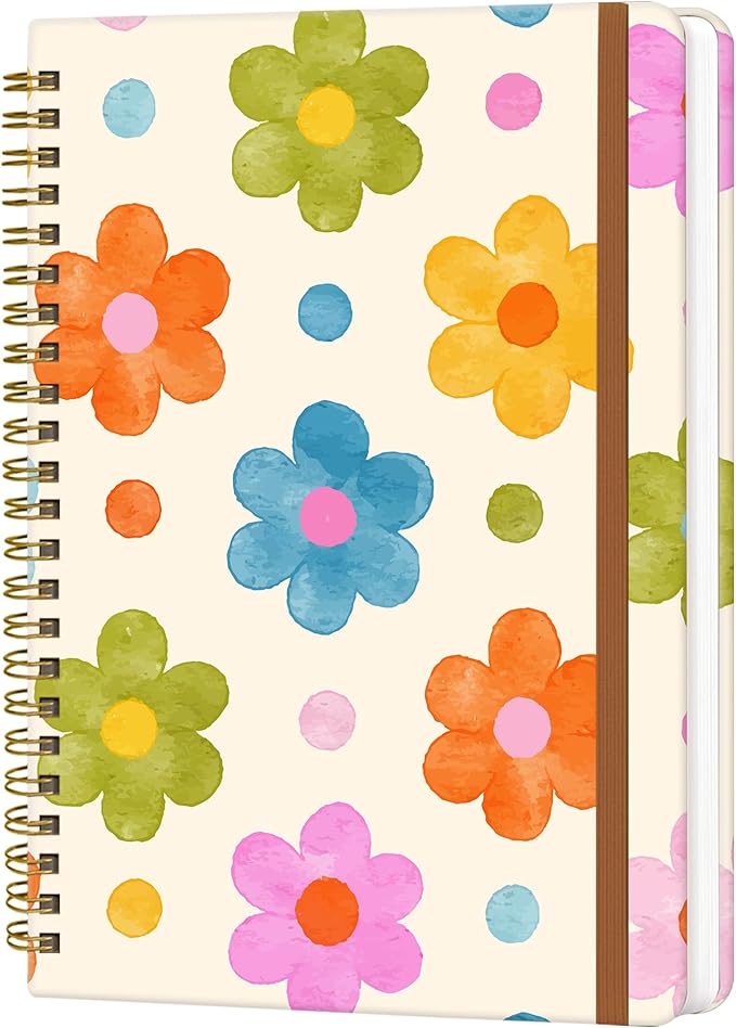 Spiral Journal Notebook for Women, Hardcover A5 College Ruled Notebook, 120 Pages, Thick Paper, Cute Lined Journal for School, Office & Work, 6 x 8.4 in(Cute Colorful Flower)