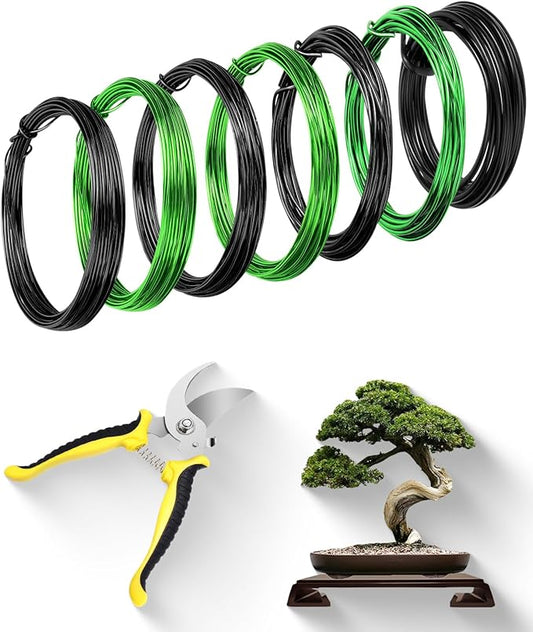 Bonsai Wire Kit 8Pcs, 7 Roll Aluminum Bonsai Training Wire Coils with Cutter Set -1/1.5/2.0/3.0mm Multiple Sizes Bonsai Accessories for Bonsai Trees Branch Control Plant Shaping