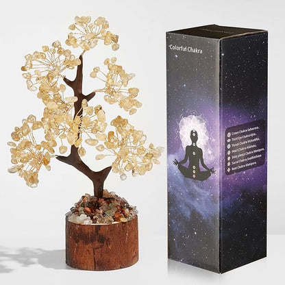 DUQGUHO Citrine Crystal Tree for Positive Energy - Money Tree of Life Yellow Crystal Decor for Meditation, Office - Good Luck Gifts for Women & Mom