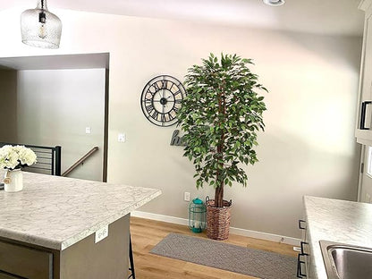Aveyas 6ft Artificial Ficus Tree for Home Decor, 6 Feet Faux Plant Fake Silk Trees with Pot for Indoor Outdoor House Living Room Office Garden (6 ft Tall)