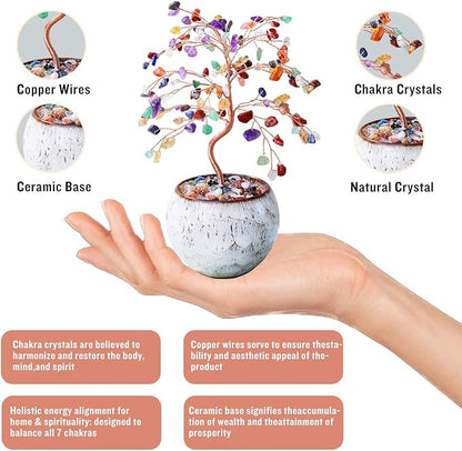 Runyangshi Chakra Crystal Tree of Life - 8" Large Natural Healing Crystal Tree, Bringing Money, Good Luck, Positive Energy for Home Decor, Feng Shui Gifts, Office Desk Ornament