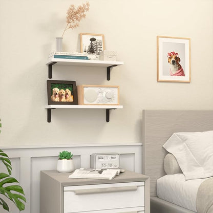 RICHER HOUSE Floating Wall Shelves, Rustic Wood Bathroom Shelves Set of 2, Farmhouse Style Shelf for Décor, Hanging Bedroom, Storage, Kitchen, Living Room - White