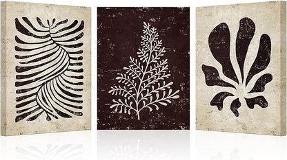 AoArtWZ 3 Pieces Botanical Plant Canvas Wall Art Boho Leaves Beige and Black Painting Minimalist Artwork for Kitchen Spa Yoga Room Decor Framed 12" x 16" x 3pcs