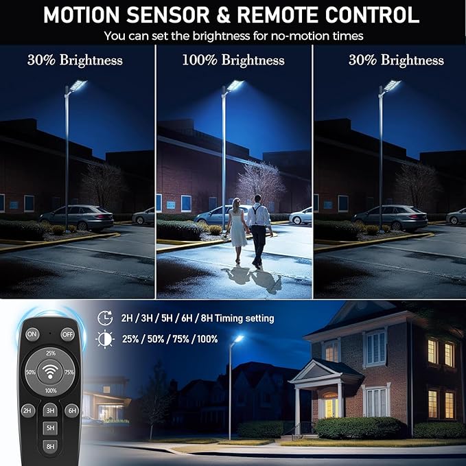 Solar Street Lights Outdoor, 480000LM 6500K Solar Lights Outdoor Waterproof Dusk to Dawn, Security Flood Light with Motion Sensor and Remote for Yard, Garage, Driveway