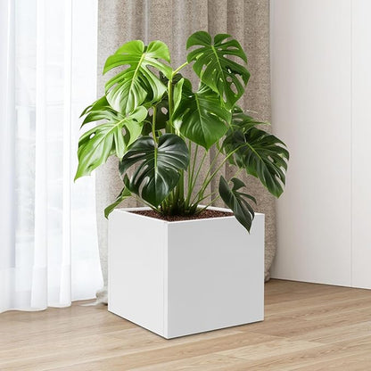 Steel Planter Box Square Indoor Outdoor Planters Large Metal Planter Flower Pot for Garden Patio Deck Yard Commercial Residential (White, 20" L x 20" W x 20" H)