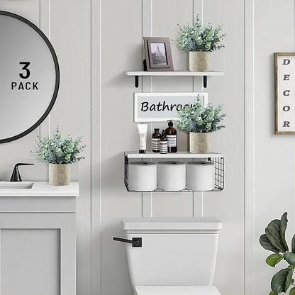 3 Pack Eucalyptus Fake Plants in Pot, Artificial Plants Indoor Greenery Small Faux Plants for Bathroom Shelf Room Desk Home Office Coffee Table Farmhouse Decor