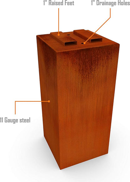Plantercraft Corten Steel Planter Tall Cube Garden Box Metal Outdoor Heavy Duty | Made in USA | Fully Assembled | Commercial Residential