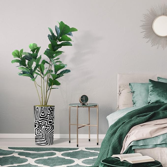 Artificial Tree in Modern Geometric Pattern Planter, Fake Ficus Lyrata Silk Tree for Indoor and Outdoor Home Decoration - 66" Overall Tall (Plant Pot Plus Tree)
