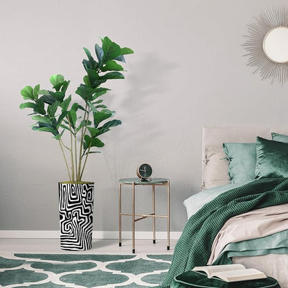 Artificial Tree in Modern Geometric Pattern Planter, Fake Ficus Lyrata Silk Tree for Indoor and Outdoor Home Decoration - 66" Overall Tall (Plant Pot Plus Tree)