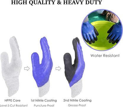 Durable Gardening Gloves, Heavy Duty Nitrile Garden Gloves, Double Coated (Large, 2 Pairs Blue)