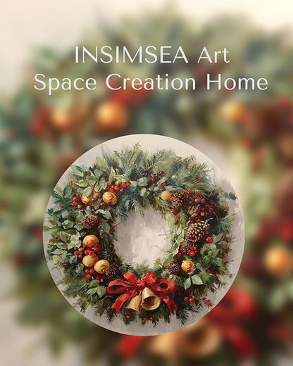 InSimSea Christmas Decor Framed Wall Art, Christmas straw wreath Canvas Painting, Pleasant Holiday decor Unique Christmas Gifts For Table Wall Farmhouse Mantel Home Office 12L x 16W