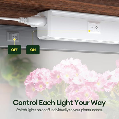 Grow Lights for Indoor Plants 2FT, Sun-Like Full Spectrum 5000K Grow Light, 60W(4 x 15W), T5 LED Grow Light Strips for Indoor Plants and Flowers, High PPFD, Linkable, White, 4-Pack