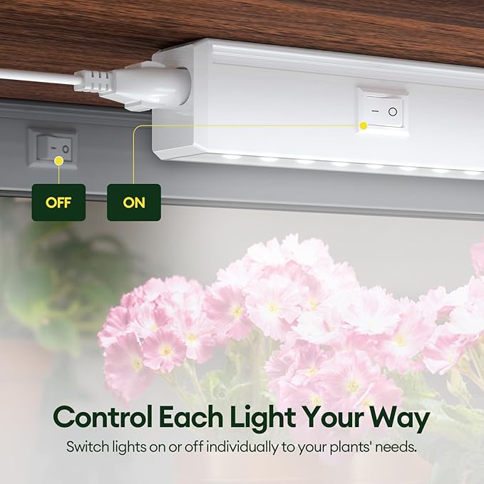 Grow Lights for Indoor Plants 1FT, Sun-Like Full Spectrum 5000K Grow Light, 28W(4 x 7W), T5 LED Grow Light Strips for Indoor Plants and Flowers, High PPFD, Linkable, White, 4-Pack