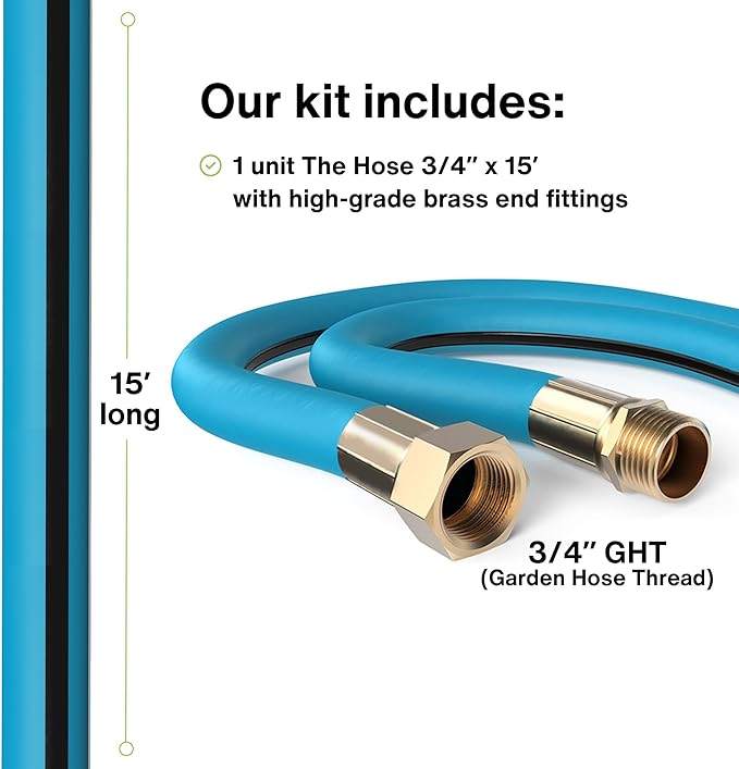 Aeromixer THE HOSE - 3/4 Inch Garden Hose 15 Feet, Kinkless Commercial Garden Hoses, Heavy Duty Industrial Water Hoses for Outdoors, 650 PSI High-Pressure Watering Tool for Farming and Gardening