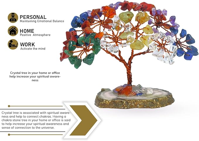 Chakra Tree - Seven Chakra Tree - Crystal Bonsai Tree - GoodLluck Money Tree - Stones and Crystals - Chakra Tree of Life - Feng Shui Decor - Office Desk Decor - Crystal Gifts