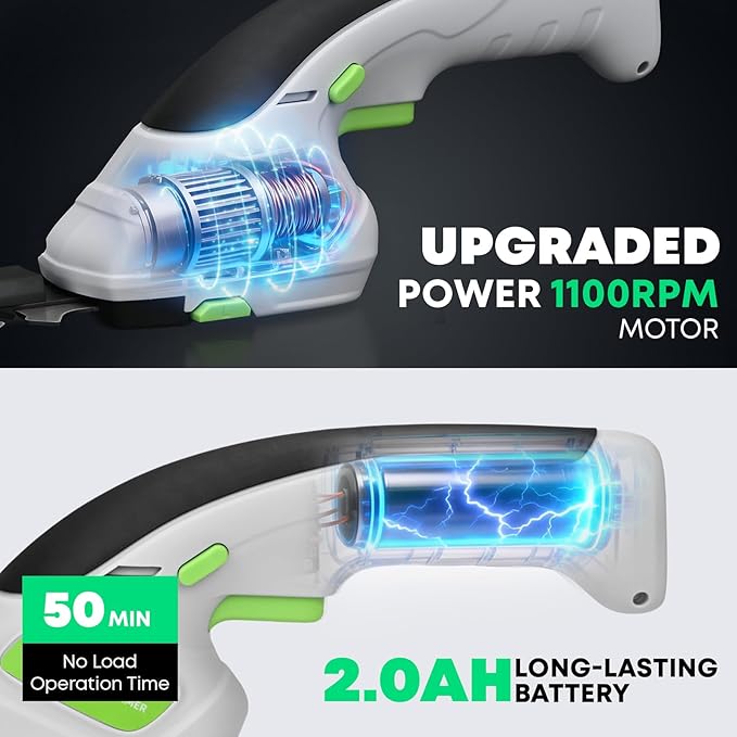 2-in-1 Cordless Hedge Trimmer, Handheld Hedge Trimmer & Cordless Grass Shear with 2.0Ah Rechargeable Battery and Type-C Cable – Electric Grass Trimmer for Garden, Yard, and Lawn