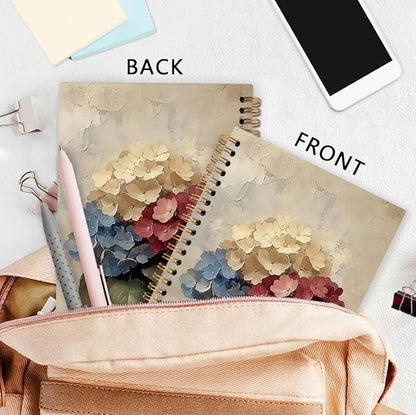 nvucamd Vintage Hydrangea Floral Spiral Notebook, Rustic Hydrangea Flower Journal Notebook, Retro Flower Journaling Notebooks for Women, Floral Gifts Office Supplies, 5.5x8.3 Inch
