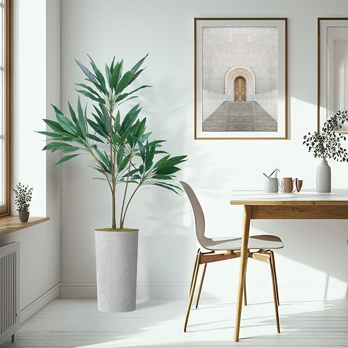 SIGNWIN Artificial Tree in White Marble Effect Planter, Fake Dracaena Tree Silk Tree for Indoor and Outdoor Home Decoration - 66" Overall Tall (Plant Pot Plus Tree)