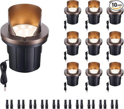 Low Voltage Well Lights LED, 12V in-Grade Landscape Lights, Outdoor IP67 Waterproof, 4" Wired Shielded Top Aluminum ORB for Path Yard, 10 Pack, Color Temp Random: 3000K or Upgraded 5CCT