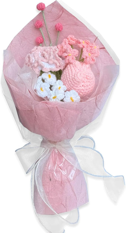 Carnation Crochet Flowers Bouquet Handmade Knitted Artificial Flowers Home Decor