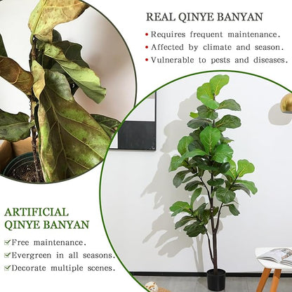 6ft Artificial Fiddle Leaf Fig Tree Plant,Fake Ficus Lyrata in Pot,Ficus Faux Plant Artificial Trees for Office Indoor Outdoor Garden Living Room Home Decor 1PCS-71in