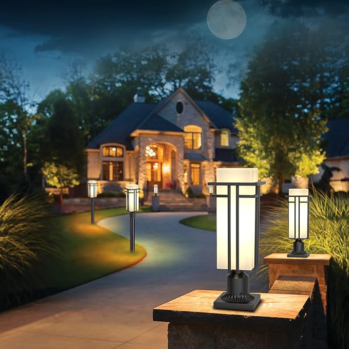 Outdoor Post Light Fixture - Aluminum Lamp Posts Outdoor Lighting, Outdoor Lightpost Lantern with 3-Inch Pier Mount Base Outside Pole Lighting for Porch Garden (22''H, 1 pc)