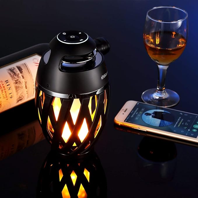 Led Flame Table lamp, Torch Atmosphere Bluetooth Speakers&Outdoor Portable Stereo Speaker with HD Audio and Enhanced Bass,LED flickers Warm Yellow Lights BT4.2 for iPhone/iPad/Android