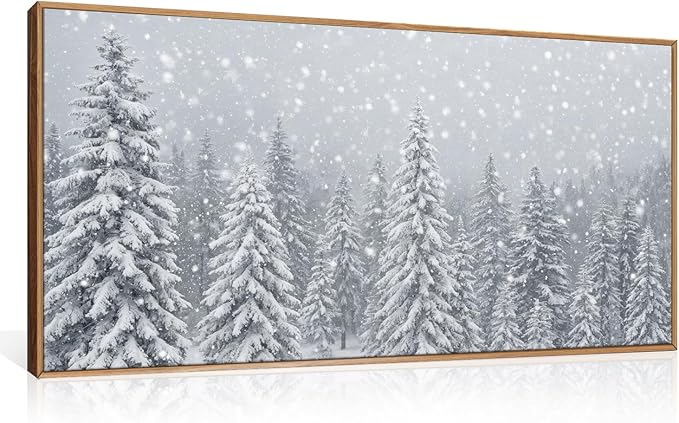Winter Snow Covered Forest Framed Canvas Wall Art Set,Snowy Woodland Wall Decor,Wilderness Pine Tree Art Prints,Natural Botanical Landscape Artwork for Living Room, Bedroom,Farmhouse-40 x20 x1