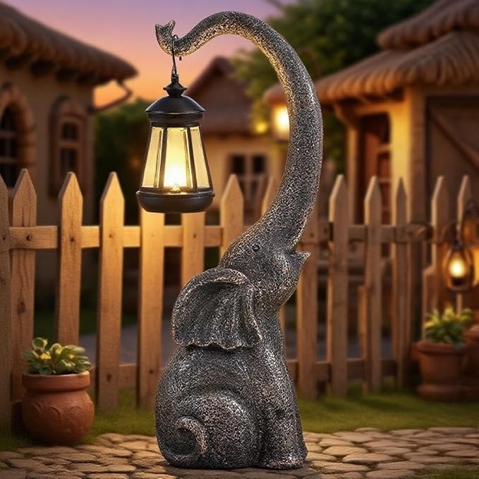 Elephant Garden Statue Solar Lights Outdoor Elephant Statue Porch Decor for Outside Patio Lawn Porch Balcony, Yard Art Lawn Ornaments Elephant Decor Birthday Gifts for Women Mom Grandma Animal Lovers