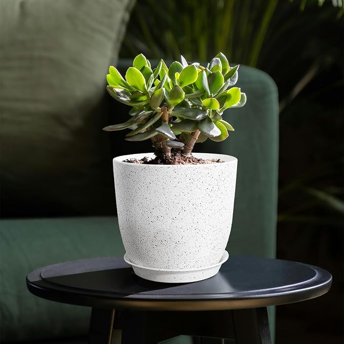 Set of 4 Flower Pots for Outdoor Indoor, Planters for All Houseplants, Succulent, African Violets, Orchid and Cactus, Plants Pots, Speckled White