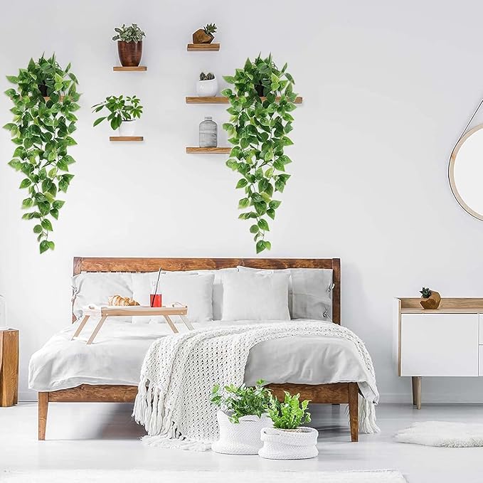 BLEUM CADE Fake Hanging Plants, 4pcs Artificial Hanging Plant, Faux Pothos Vines Hanging Plant Greenery for Wall Home Living Room Indoor Outdoor Decor (No Baskets)