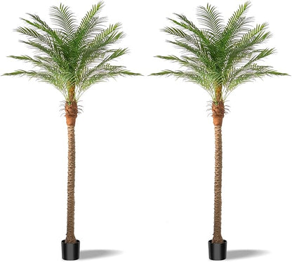 Artificial Phoenix Palm Tree 9ft Tall 2 Set – Fake Large Tropical Tree with 21 Adjustable Leaves, Outdoor Indoor Faux Sago Palm Plant for Living Room Patio Poolside Yard Decor (2, 9ft)