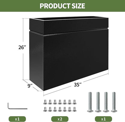 Metal Rectangular Planter Box, Powder Coating Steel Large Planters 35" L x 9" W x 26" H with Drainage Hole, Indoor Outdoor All-Weather Use for Home, Porch, Patio, Garden(Black)